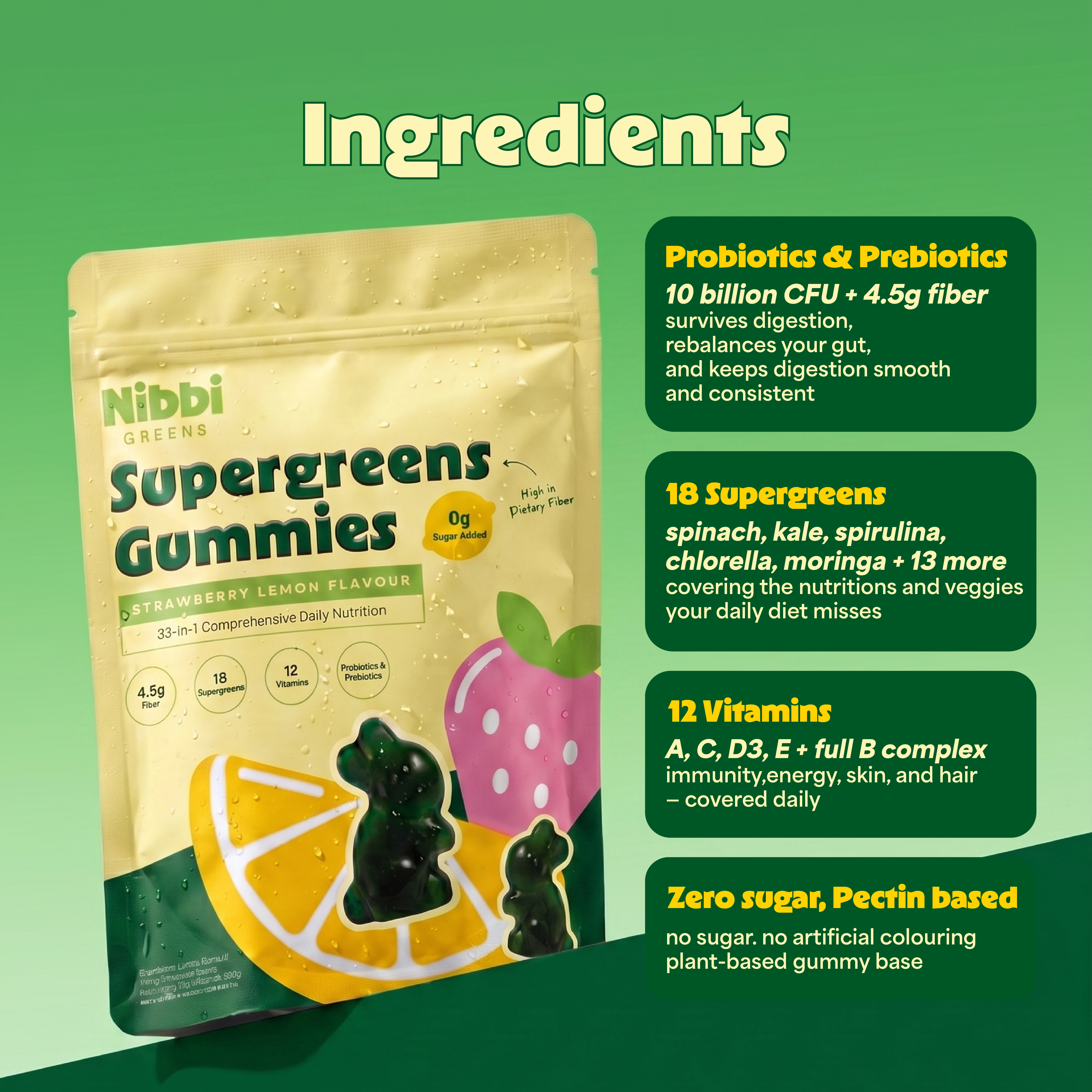 Nibbi Greens Supergreens Gummies